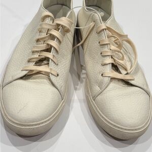 Andrea ZORI Italian Leather Cream Textured Low-Top Sneakers